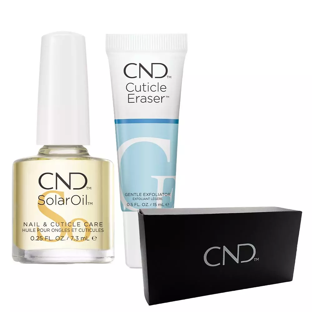 CND SolarOil ápoló olaj és CND CuticleEraser hámlasztó krém ajándék CND tasakban